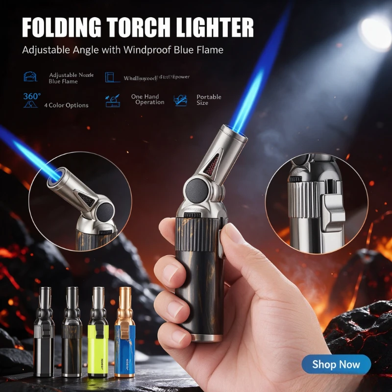 JOBON Alloy Folding Gun Lighter, One-key Lock Fire Function, Adjustable Flame Size, Durable Camping Outdoor Ignition Gadget