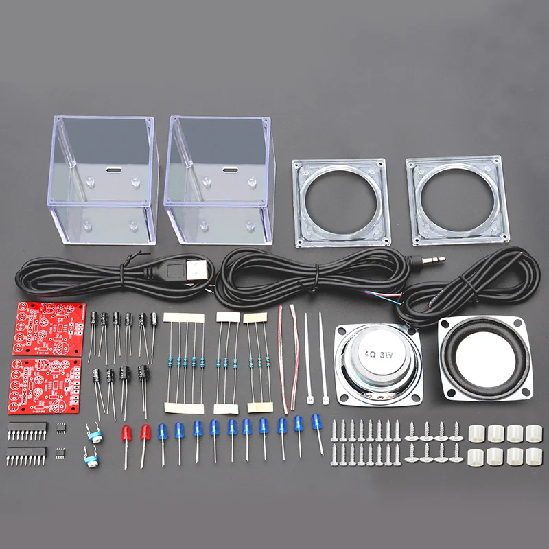 DIY Small Power Amplifier Parts with Transparent Housing Audio Accessories Welding Practice Rhythm Lamp Speaker Production Kit