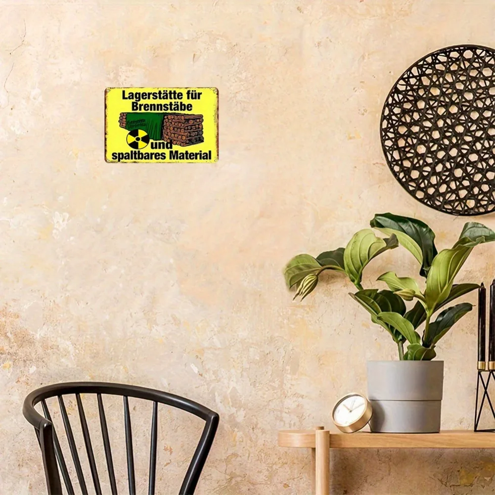 علامة قصدير معدنية كلاسيكية للوقود النووي مقاس 12 × 8 بوصة - نص ألماني وتصميم أوراق الخيزران، ديكور مقهى المرآب الصناعي القديم، هدية فريدة من نوعها