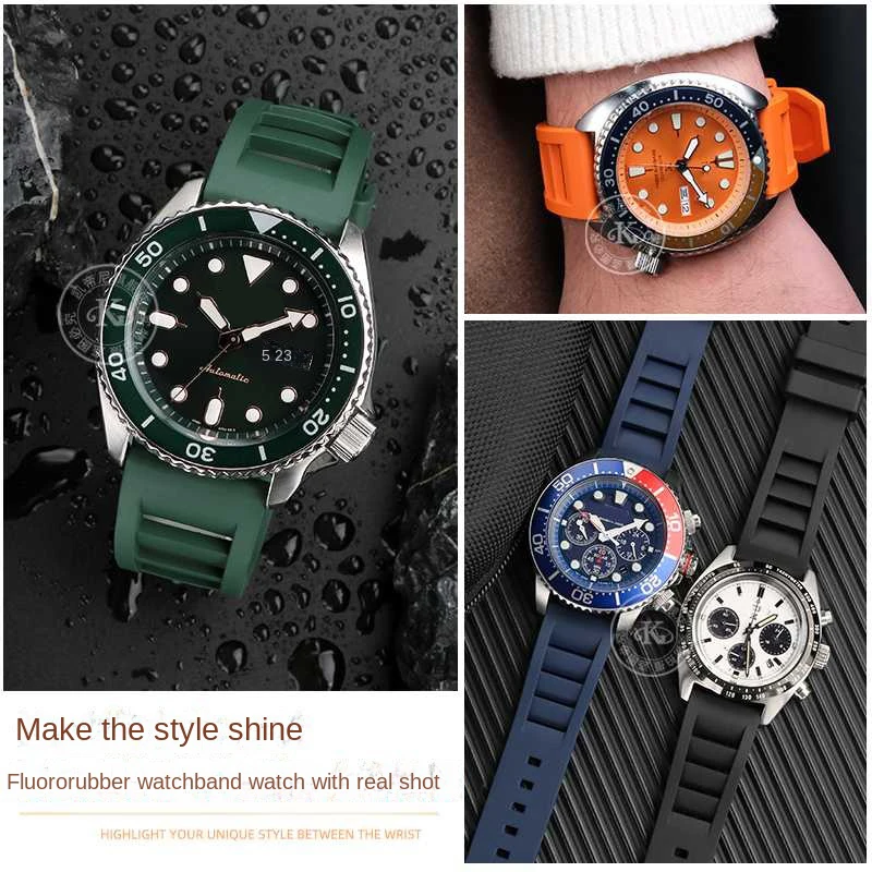 Soft Silicone Watchband for Omega Tissot Seiko No.5 SRPD63K1 Abalone Canned Fluorine Rubber Breathable Watch Strap 20mm 22mm