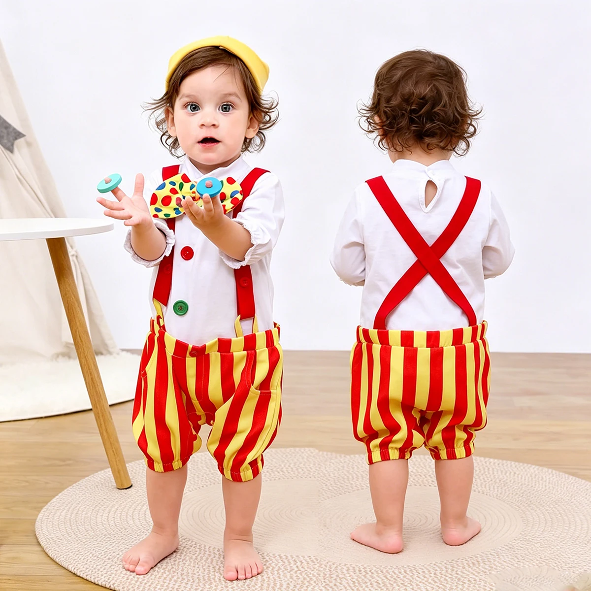 Baby Clown Circus Rompers Costume Newborn Boys Halloween Carnival Outfits Infant Birthday Party Cosplay Jumpsuit Clothes