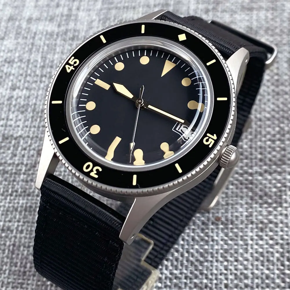 

20ATM Vintage 50 Tandorio 40MM Rotating Bezel Black Dial Luminous Auto NH35 Movement Men Watch Dome Sapphire Glass