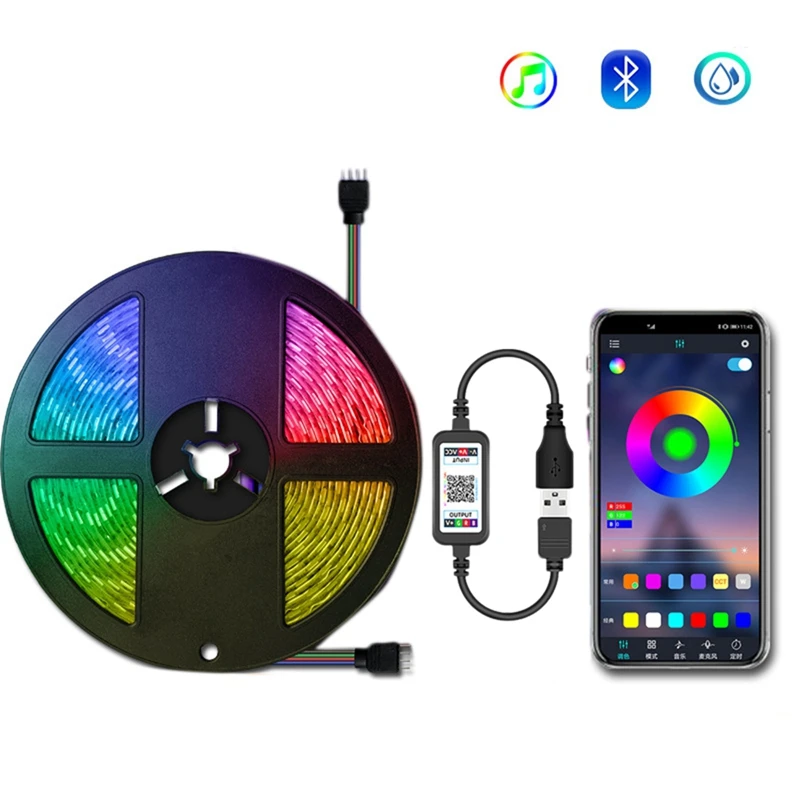 방수 LED 라이트 스트립, 다채로운 블루투스 앱, 5V 유연한 라이트 스트립, 홈 장식 라이트 스트립, 5050Rgb