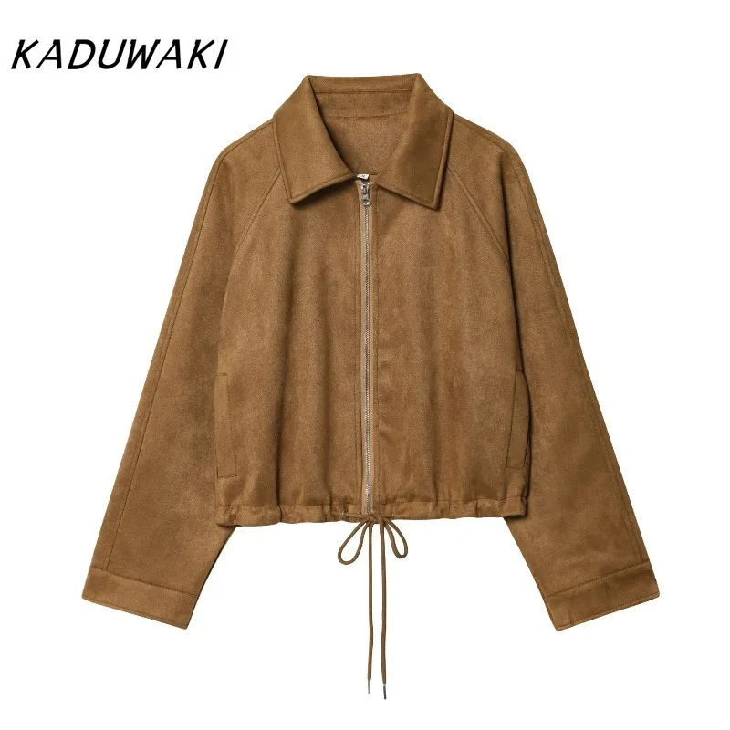 

KADUWAKI Korean Women's Autumn Jacket Chic Lapel Pockets Short Jacket Coat Female High Street Casual Versatile Long Sleeve Coat