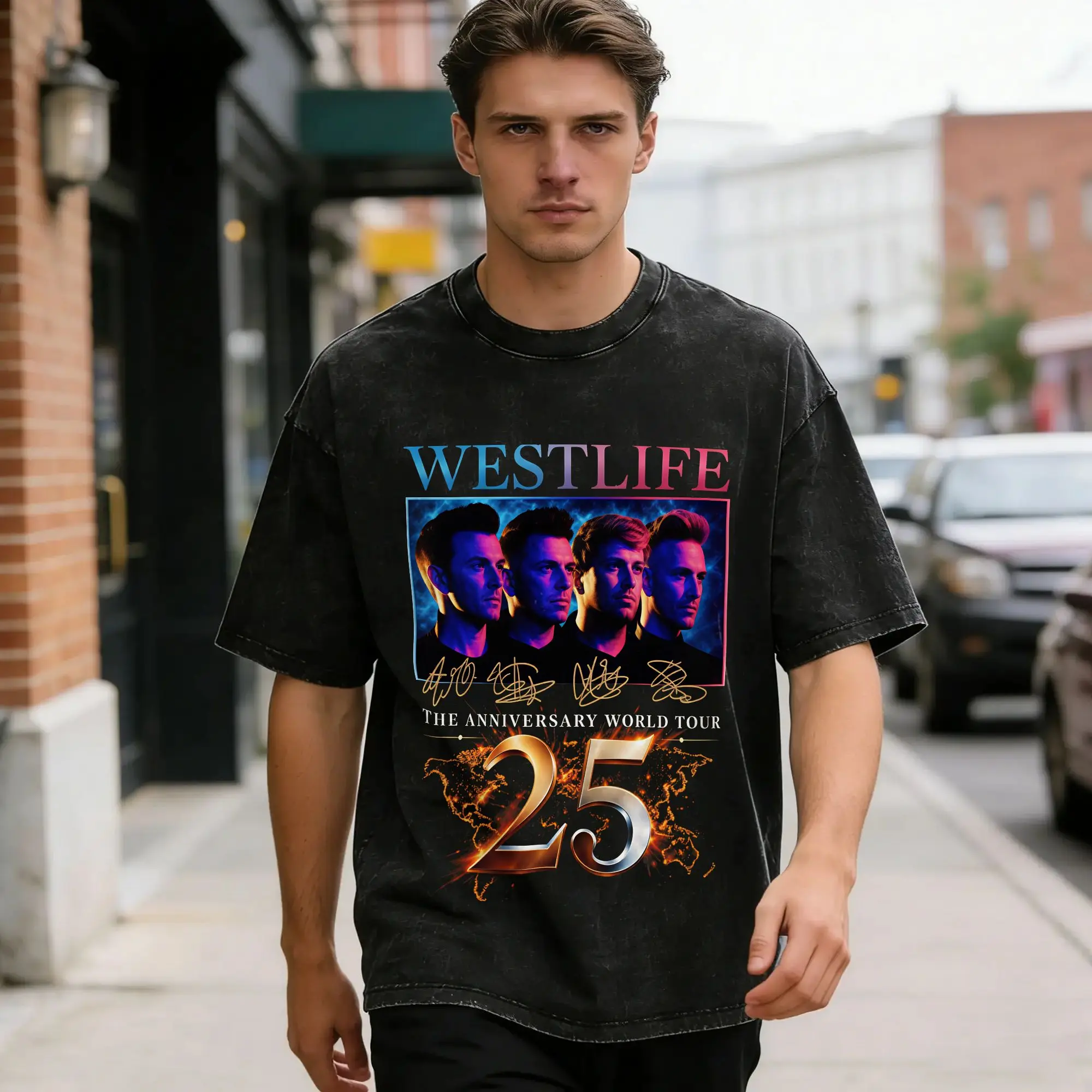 Vintage Washed T Shirt Westlife 25th Anniversary Tour 2026 Simple T-Shirts  Hip Hop Tee Shirt for Men Summer Y2K Casual Top Tees