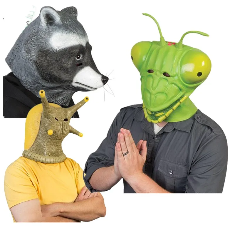 

Мультяшная маска енота, богомола, головные уборы для косплея, слизь улитки, анфас, латексные маски, шлем, маскарадный костюм на Хэллоуин, аксессуары