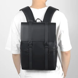 Black Leather Men Backpack Genuine Travel Bag Casual Daypack Fashion School s Large Laptop Soft Skin 14 Backpack
