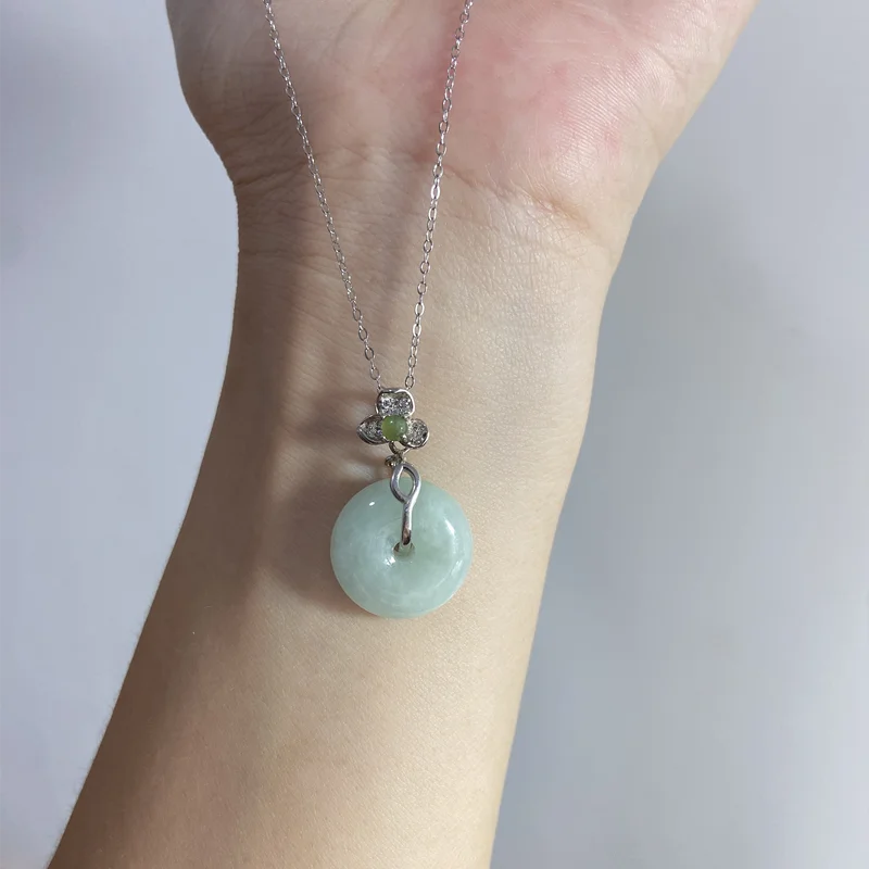 925 sterling silver Jade Pendant Necklace,  Donut Jade, Real Jade Gemstone, Personalized Jewelry Gift Christmas, Green Emerald C