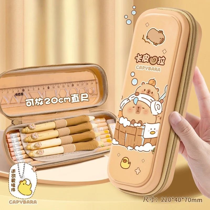 Estuche de Lápices Impermeable de Gran Capacidad para Niños, Linda Bolsa de Lápices con Dibujos Animados de Capibara, Perfecta para Útiles Escolares de Primaria