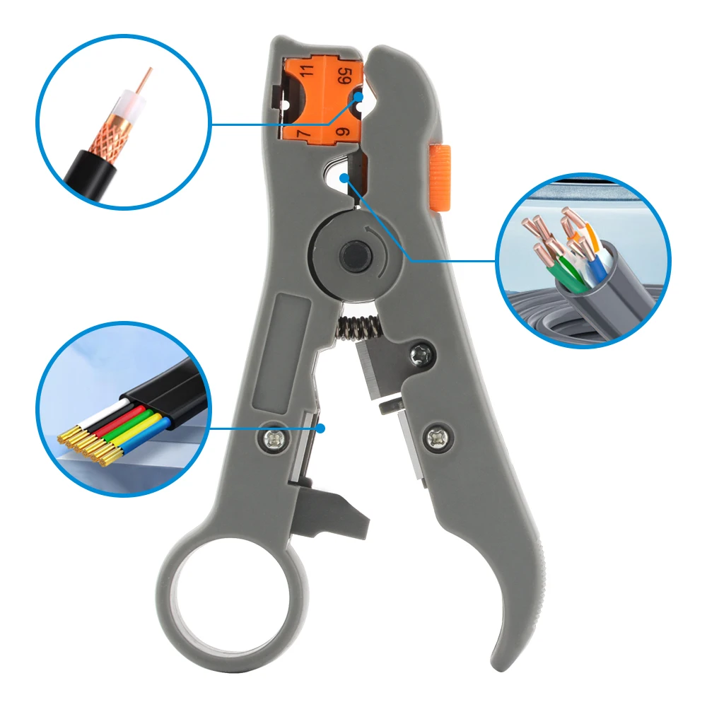 Wire Stripper of RG59 RG6 RG11 RG7 Coaxial Cable Multifunction Stripper Cutter  Pliers for Round Cable and Flat Cable