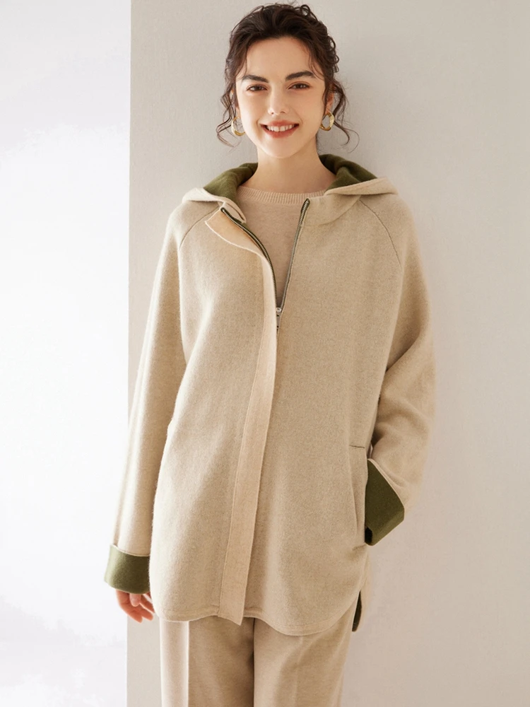 Devin Women Long Hooded Cardigan 100% Cashmere Sweater Coat Autumn Winter Thick Warm Cashmere Knitwear Casual Loose Sweater