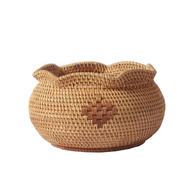 

HOT SALE Rattan Storage Basket Hand-Woven Rattan Woven Round Primary Color Chinese Jewelry Snacks Tea Set Storage Box