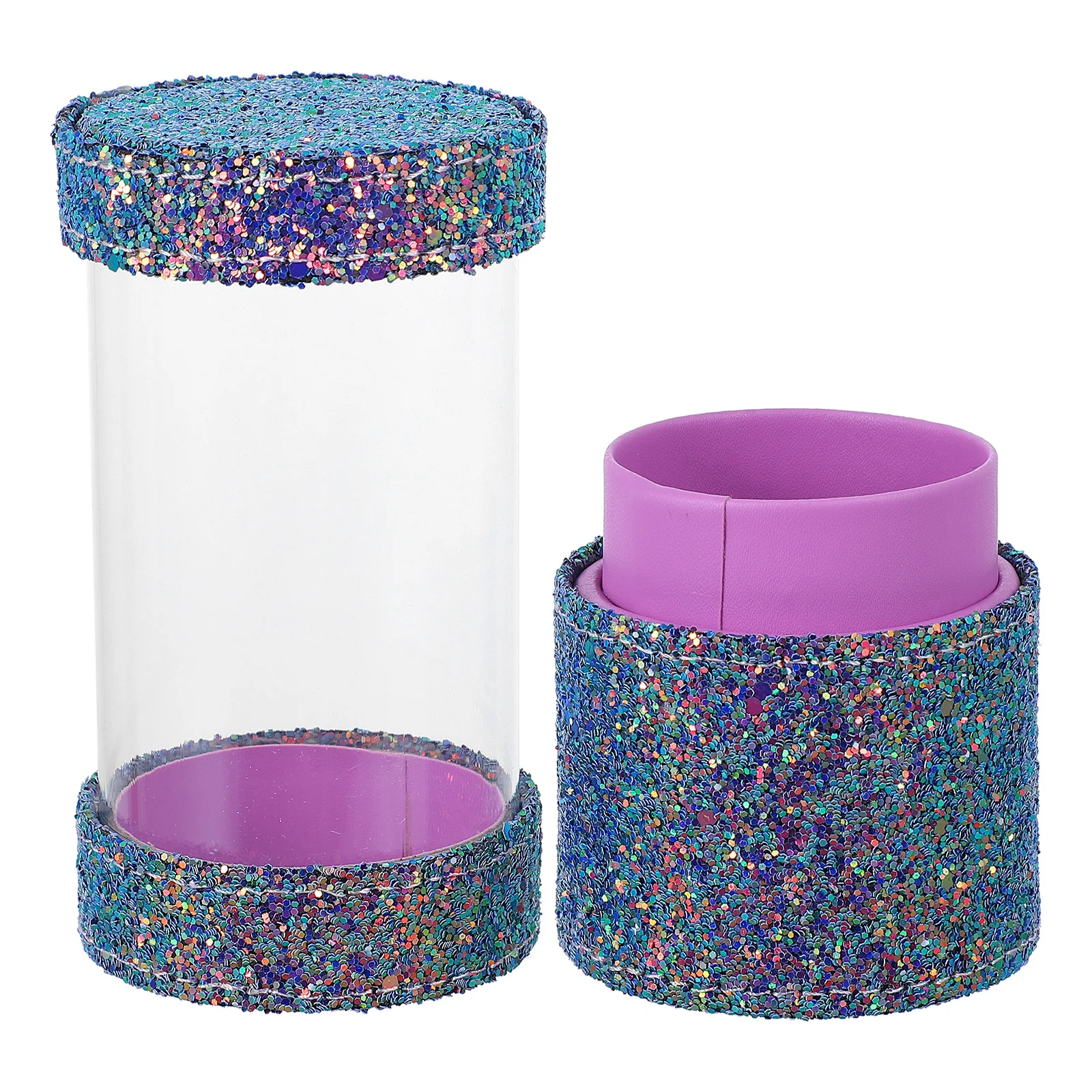 منظم حامل فرش المكياج اللامع ذو كوبين لأدوات المكياج وأقلام الرصاص وأحمر الشفاه وصندوق تخزين الحواجب