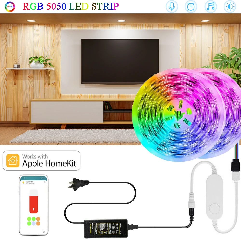 Homekit APP Smart Control RGB 5050 Led Strip Lights With Siri Voice Control Led Tape Music Sync for Home Room Decor TV Lighting