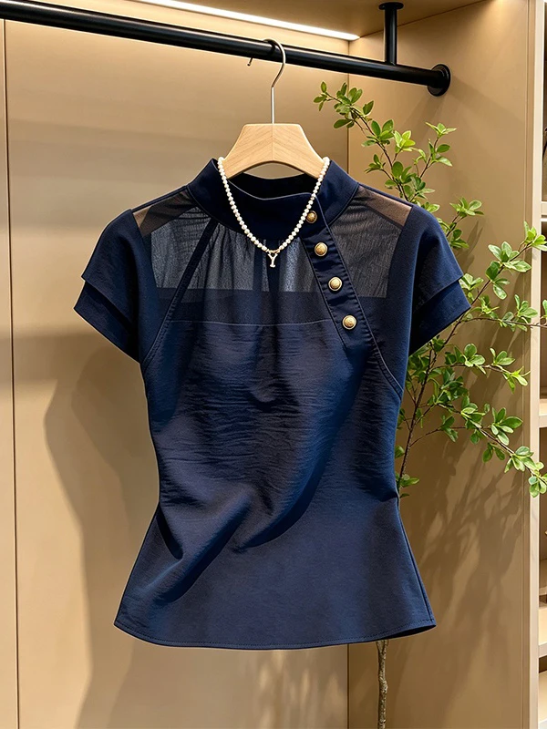 

Unique Beautiful Large Size Women's Shirt Fashionable Summer New Style Ultramarine Blue Korean Style Loose Fit Button up