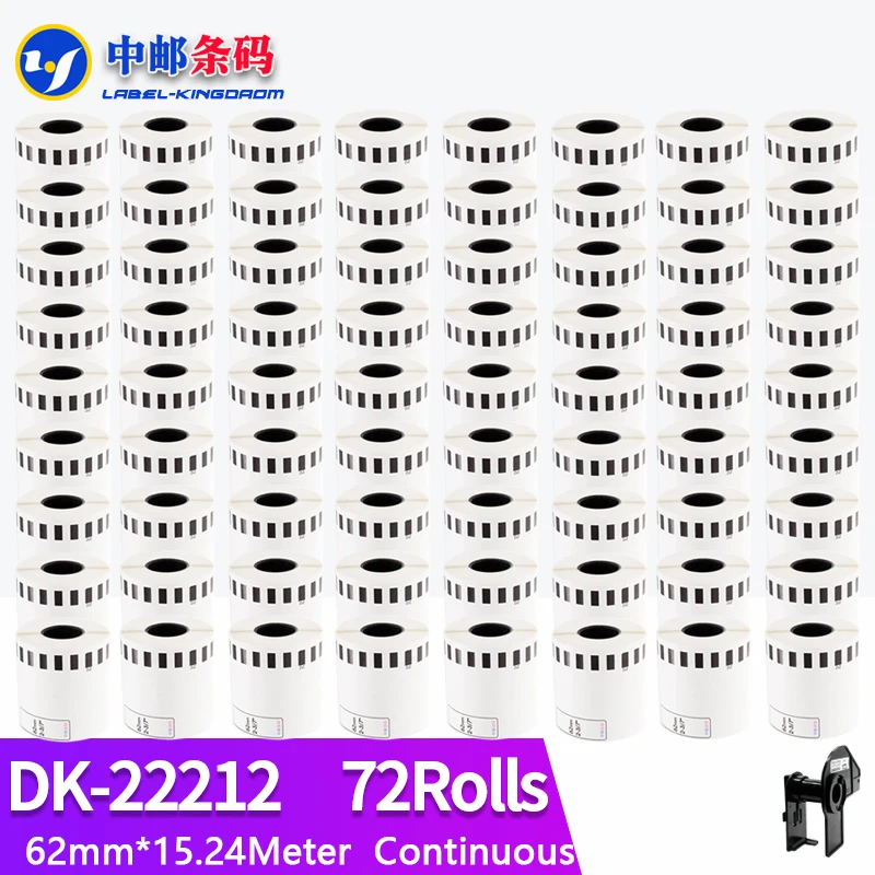 

72 Rolls Compatible DK-22113 Transparent Clear Film Label 62mm*15.24M Continuous for Brother QL-570/700/800 Printer DK22113