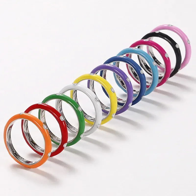Huitan Rainbow Color Enamel Pierścionki na palce dla kobiet z olśniewającym kamieniem CZ Wykwintne modne akcesoria dla kobiet Biżuteria imprezowa Hot