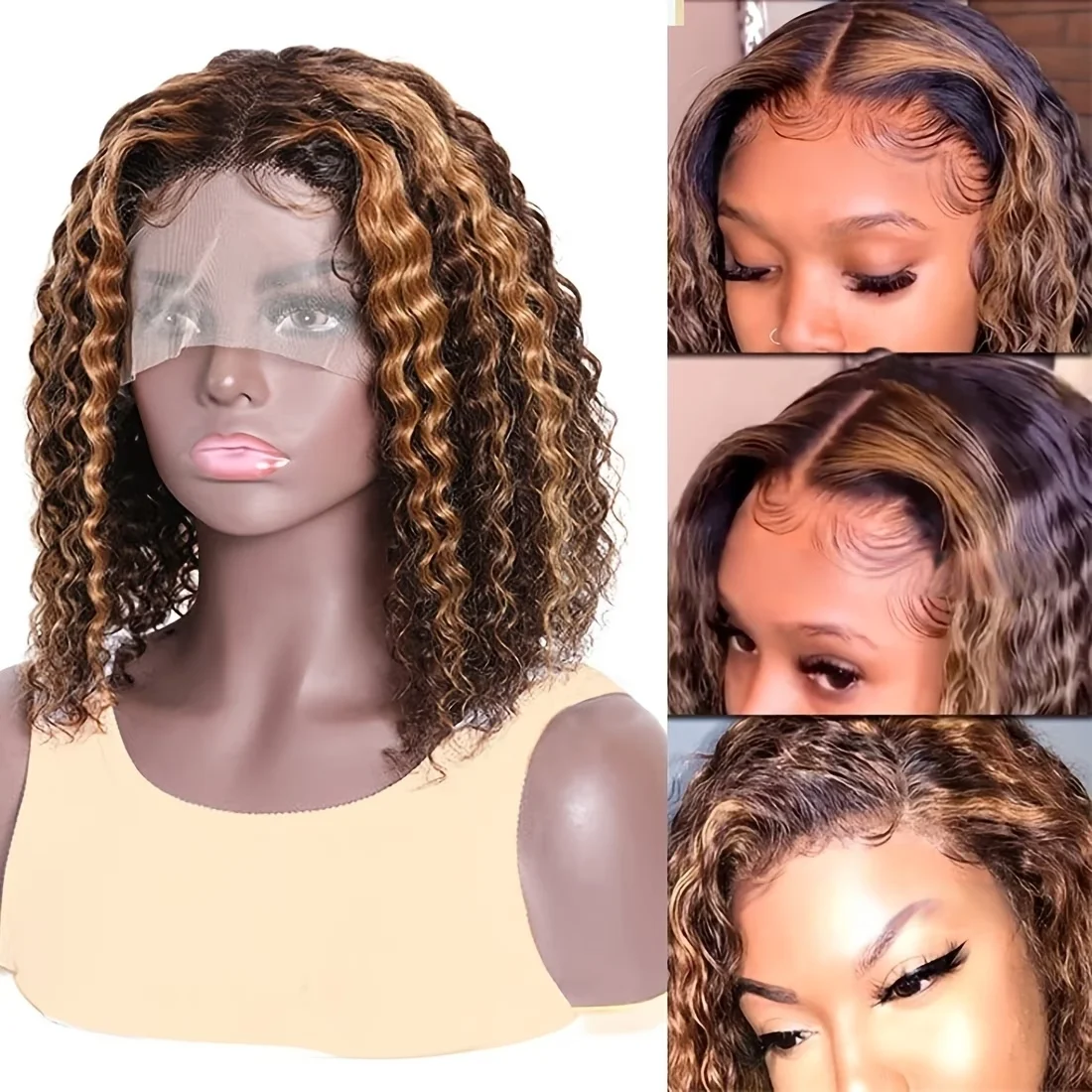 

P4/27 Highlight Ombre Bob 5x5 Glueless Deep Curly Wave Wig Human Hair HD Lace Frontal 250% Short Wigs Pre Plucked with Baby Hair