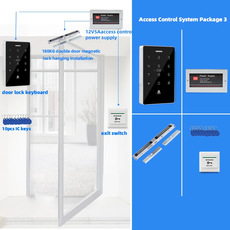 Tuya APP Outdoor Access Control System Kit Waterproof RFID Fingerprint Keyboard Electromagnetic Door Lock Double Door