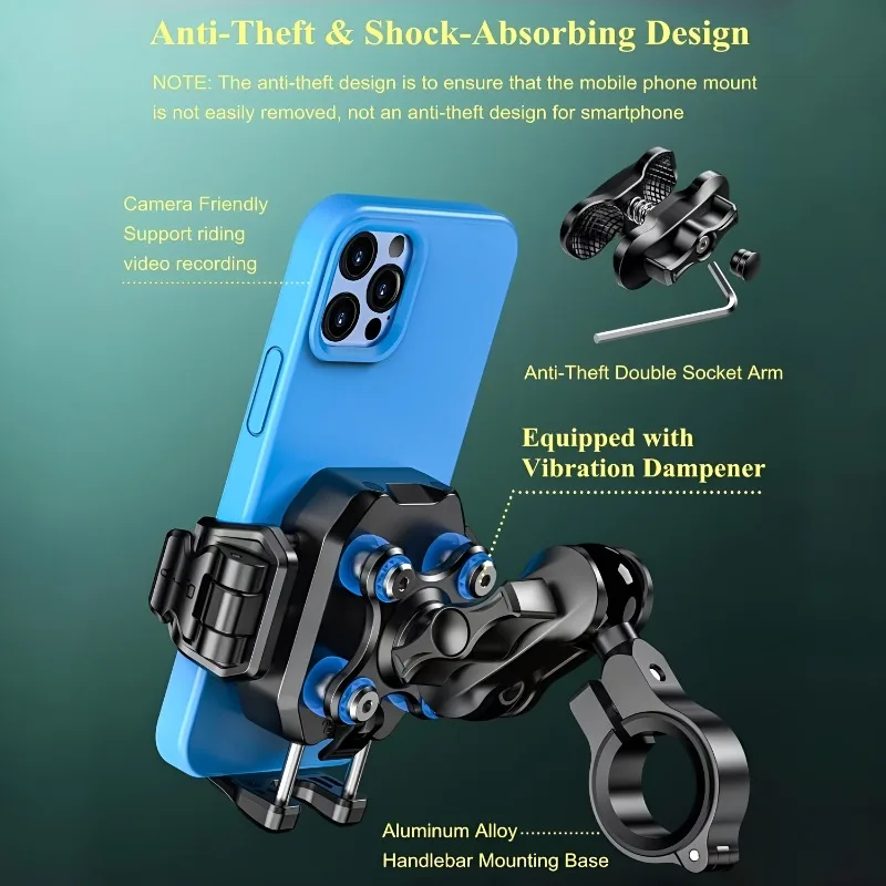 

MMotorcycle Phone Mount with Vibration Dampener Cellphone Holder Bike Scooter ATV Navigation Srand for 5.4-7.2" Smartphones