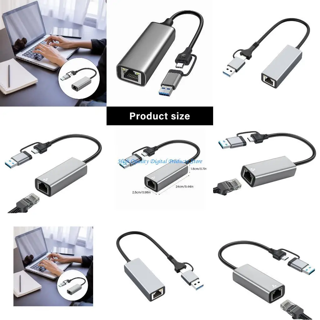 

U2JE 1/1/2.5Gbps USB C A To Ethernet RJ45 Adapter Aluminum Alloy Shell No Driver Required