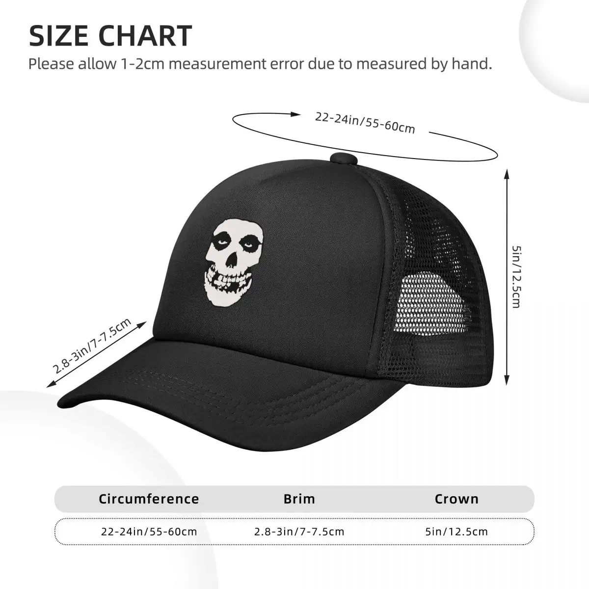 The Misfits Skull Mesh Baseball Caps Unisex Hip-Hop Sun Hat Heavy Metal Music Band Hat Breathable Racing Cap Summer Trucker Cap