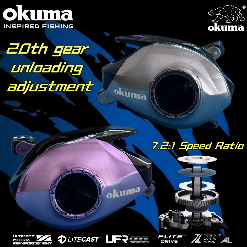 Imagem -05 - Okuma-isca Fundição Carretéis de Pesca Pesca por Gotejamento Lance Longe 8kg Max Drag Ultra Light 7.2:1 Relação de Engrenagem Carp Baitcasting Roda