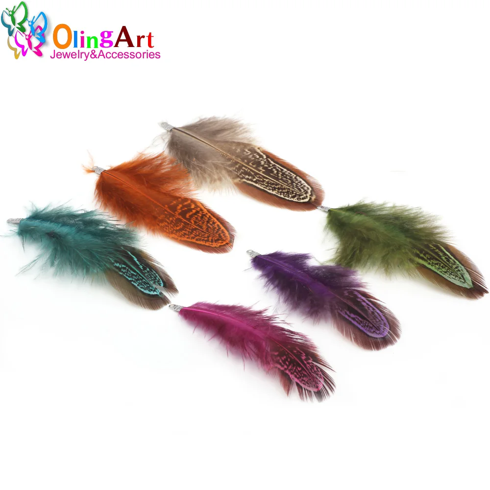 OlingArt Colorful Dyeing Natural Feathers Tassel 12pcs Women Earrings Bracelet Choker DIY Jewelry Making  Keychain Pendants view 4