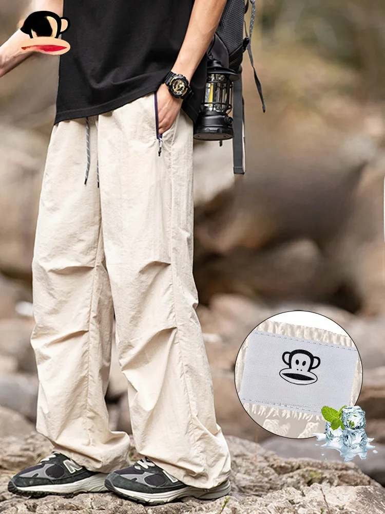 

PaulFrank Men's Casual Pants Summer Thin Outdoor Qui Dry Loose Drapey Wide Leg Soldier Pants Breathable Straight Tube Trousers