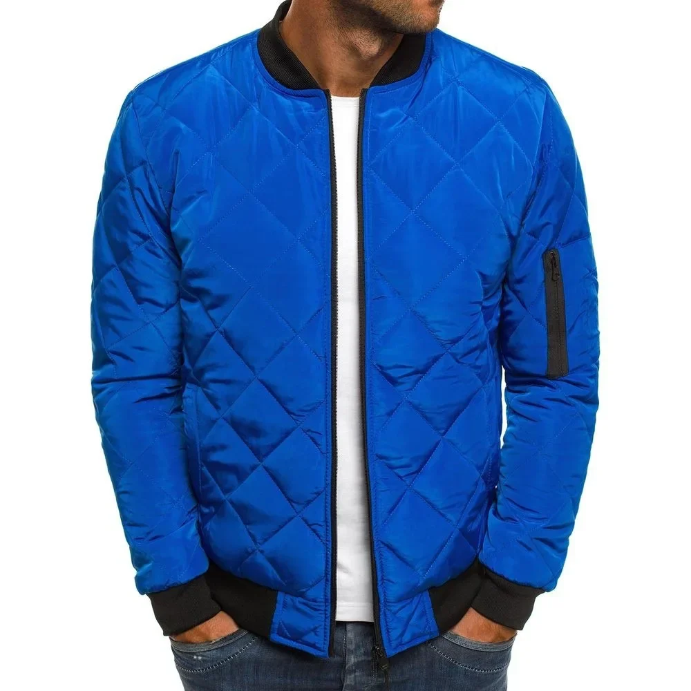 European and American Men New Autumn and Winter Fashion Solid Color Zippered Loose Jacket Diamond-quilted Cotton-padded Clothing