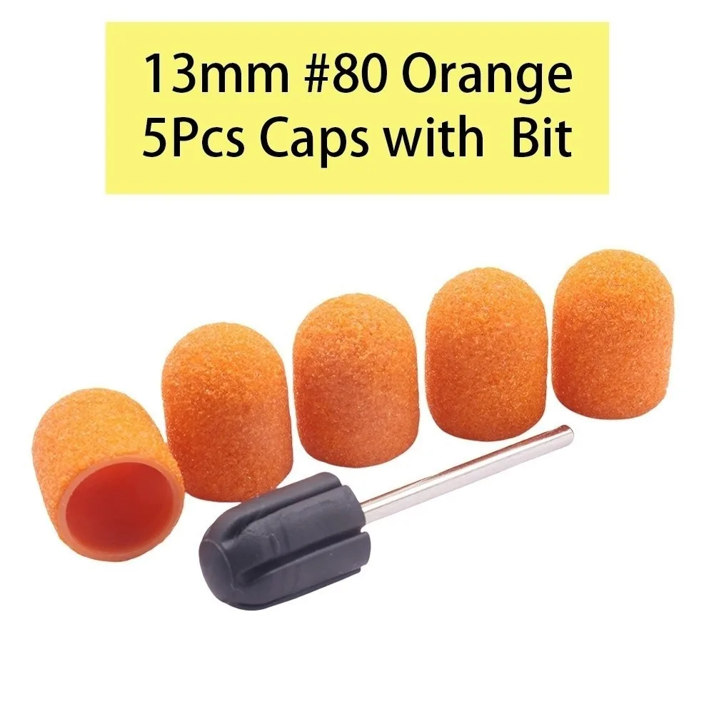 5Pcs Set 13mm Size Nail Sanding Caps Orange White Replacement Bits Nail Drill Bits Polish Accessory Multi-Grit