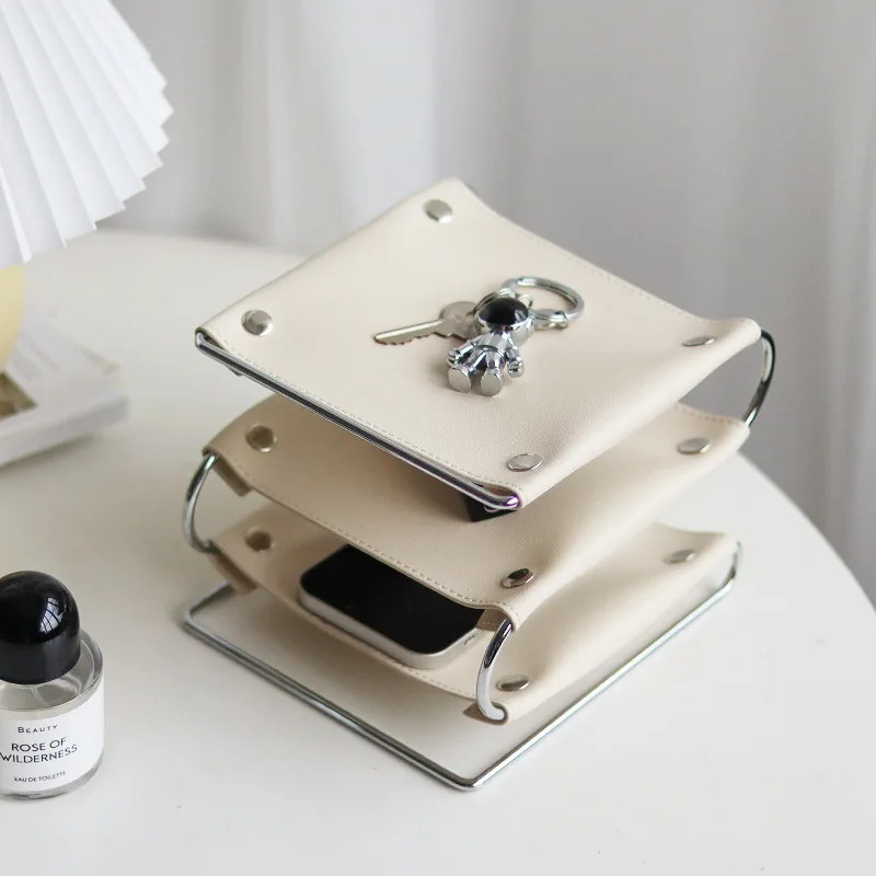 

Creative multi-functional leather living room coffee table household storage tray