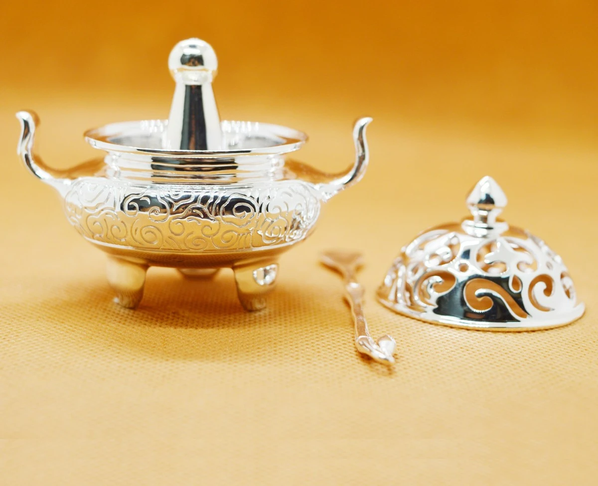 Sterling silver incense burner S99 pure silver high-grade incense burner exquisite ornaments