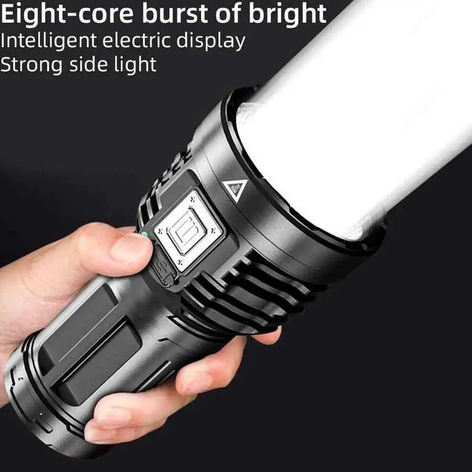 Super Bright  8-cores Rechargeable Led Flashligth High Power Strong Light Type-c Charging Lantern 5 Modes Built-in Battery