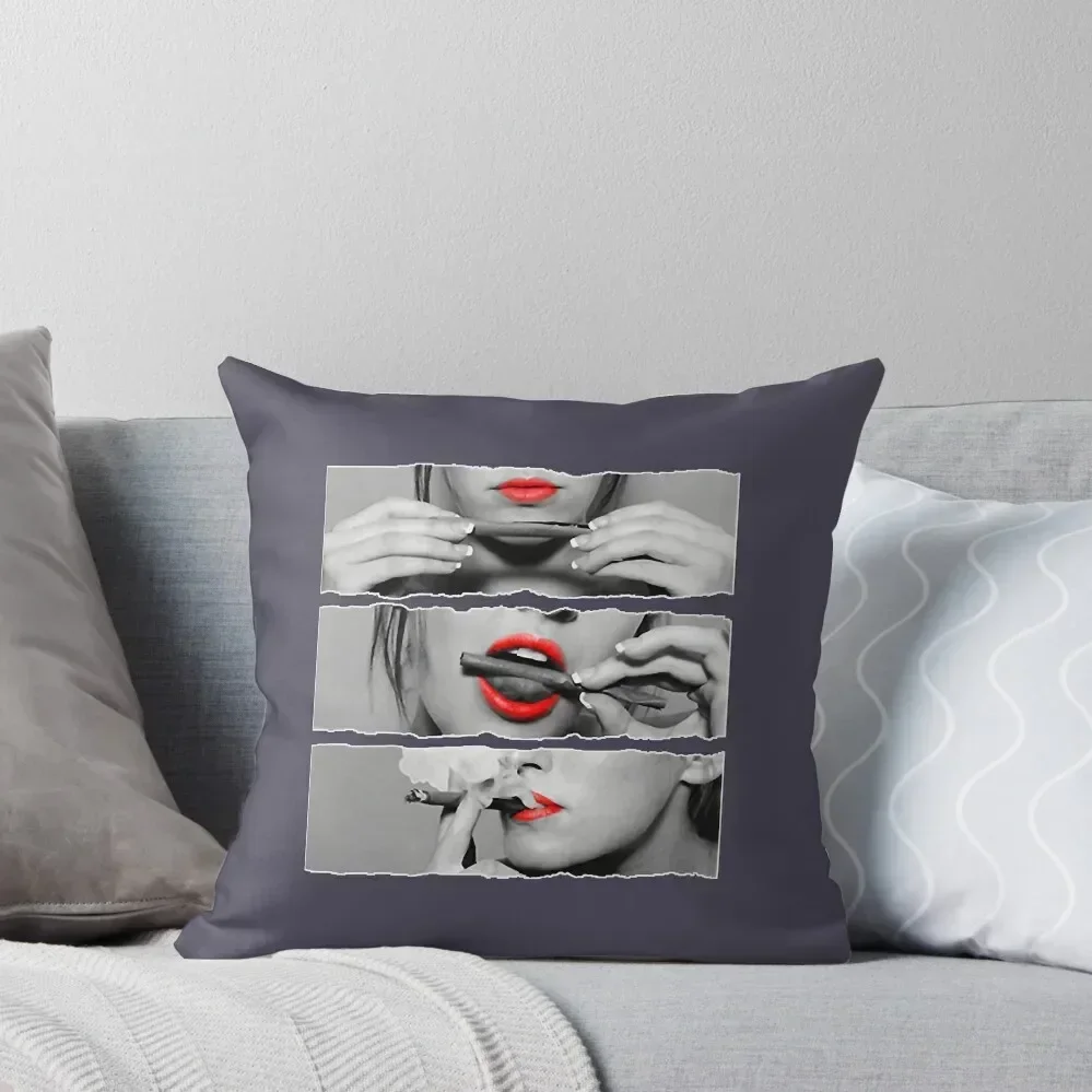 Roll It Lick It Smoke It Red Lips Pretty Lady Smoking Throw Pillow Couch Cushions Sofa Decorative Covers pillow