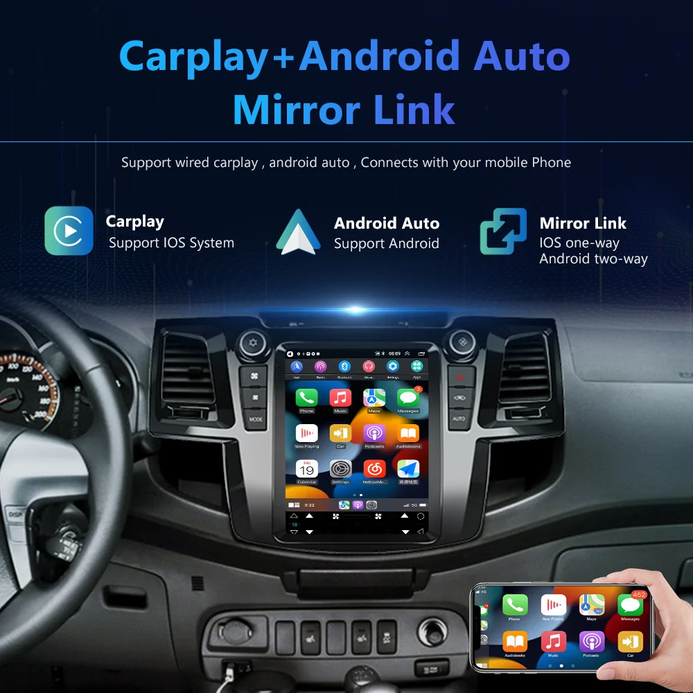 Podofo Android11 2din Car Radio For Toyota Hilux 2005-2014 Carplay Autoradio Multimedia Player Stereo HiFi Music Navigation GPS