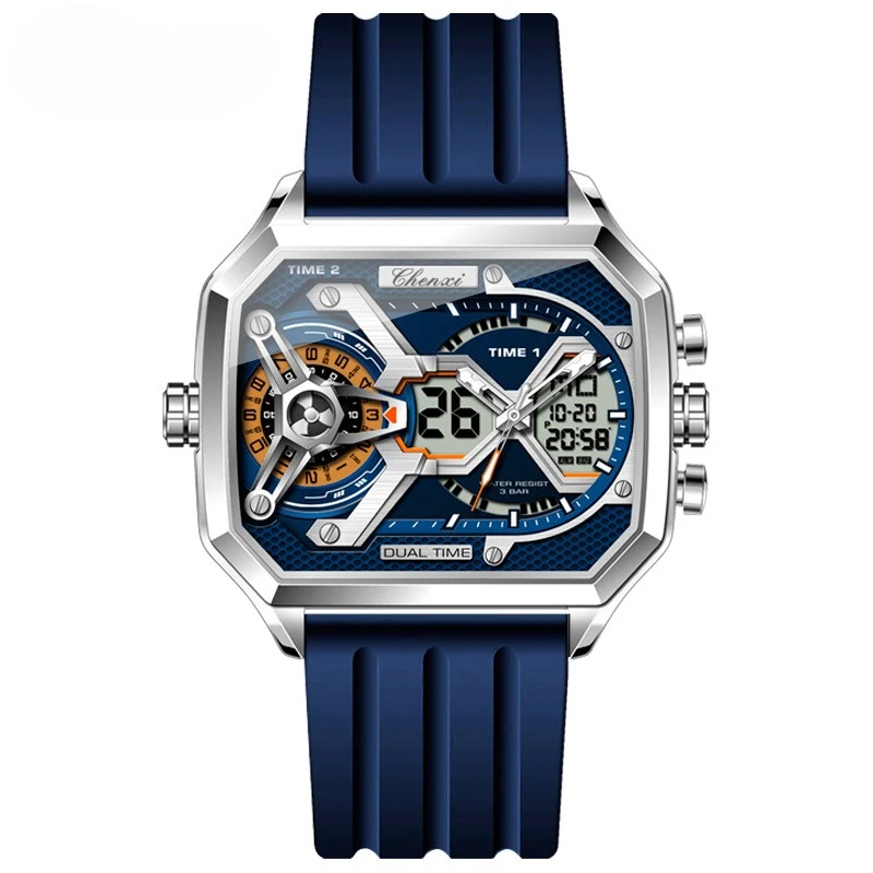 

Men Digital Watch Large Dial Dual Display Multifunction Waterproof Luminous Sport Watch Trendy Luxury Top Brand Silicone Strap