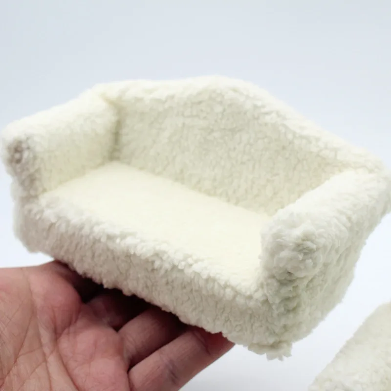 Dollhouse Plush Single Sofa with Cushions Mini Sofa Living Room Miniature OB11 Furniture Model Home Decor Doll Accessories