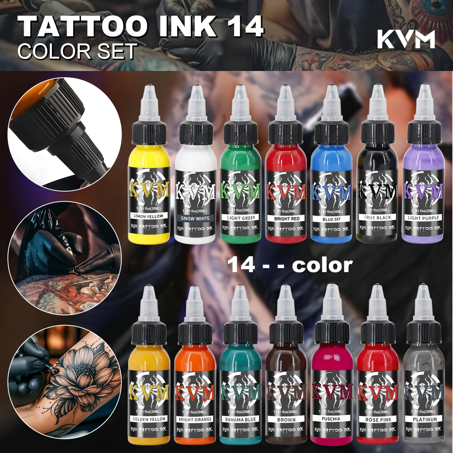 KVM 7/14 Colors 1oz Tattoo Ink Pigment Professional Beauty Paints Makeup Semi-permanent Tattoo Ink Colors Tattoo Supplies