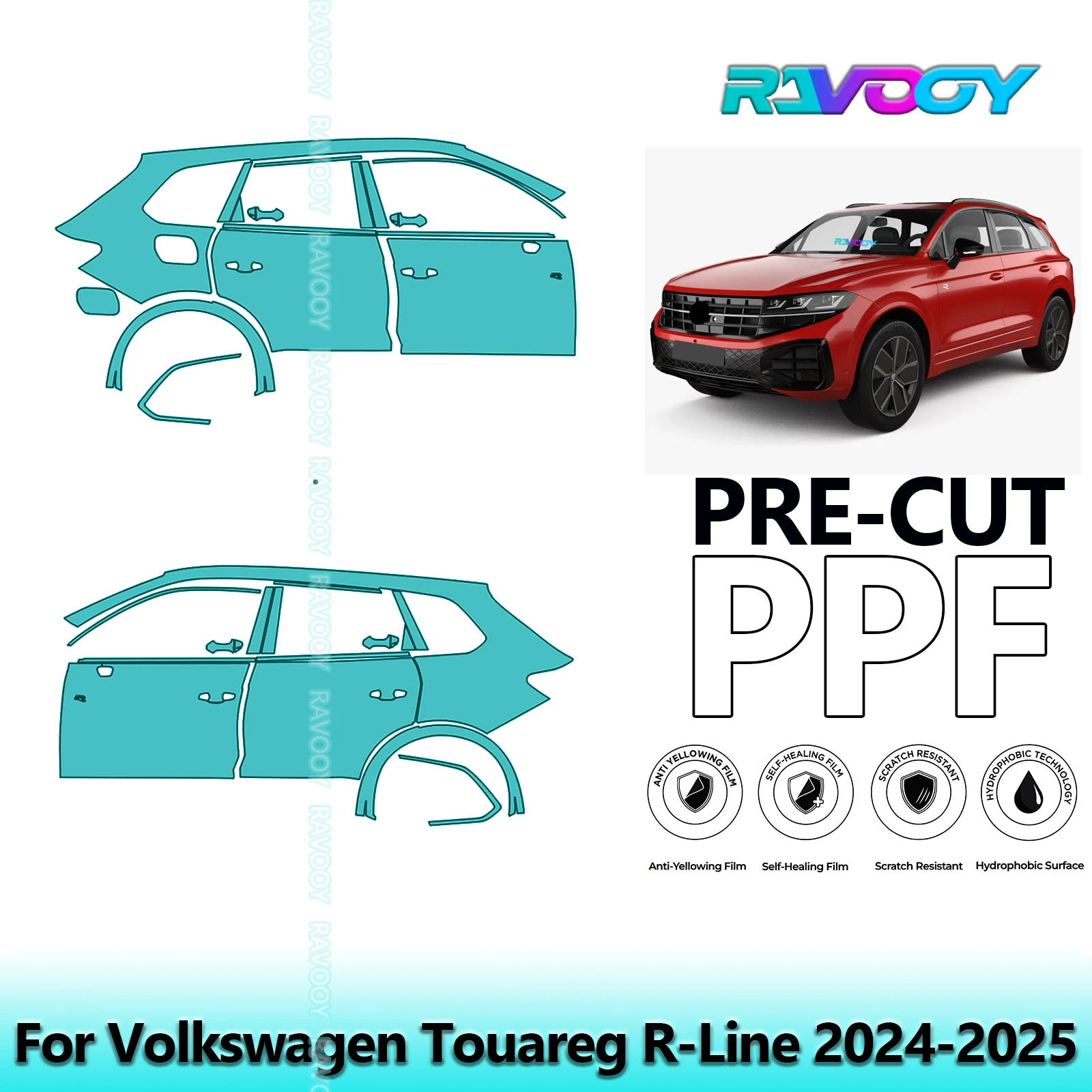 

For Volkswagen Touareg R-Line 2024-2025 8.5mil Clear Matte Pre-Cut PPF Door & A/B Pillar Kit TPU Paint Protection Film Set
