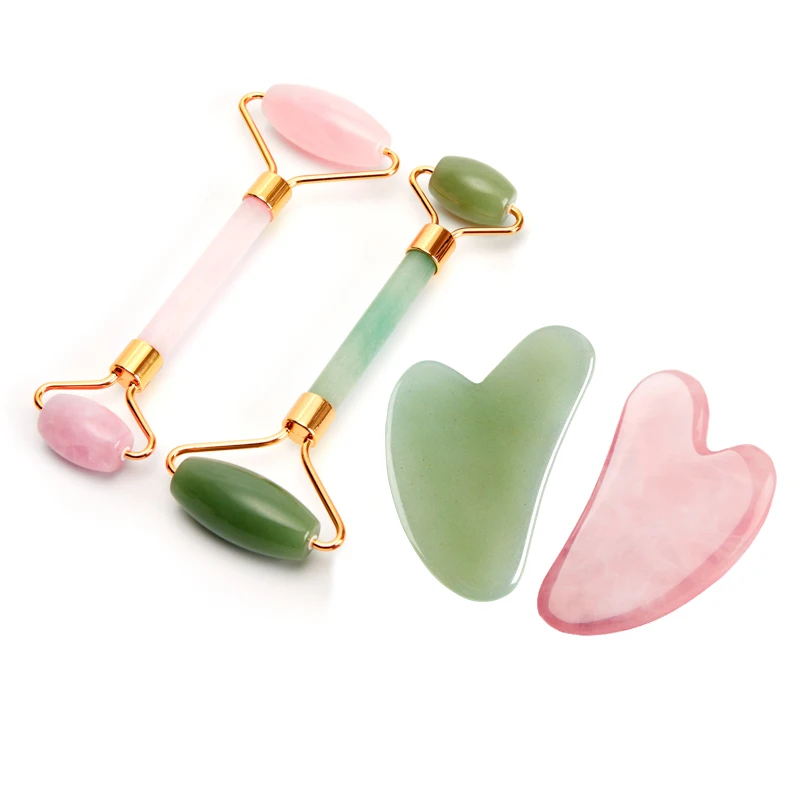 Rodillo de Jade de cristal en polvo de cuarzo rosa, masajeador para el cuidado Facial, Guasha, raspado de la piel, herramientas de belleza para la salud, Lifting Facial