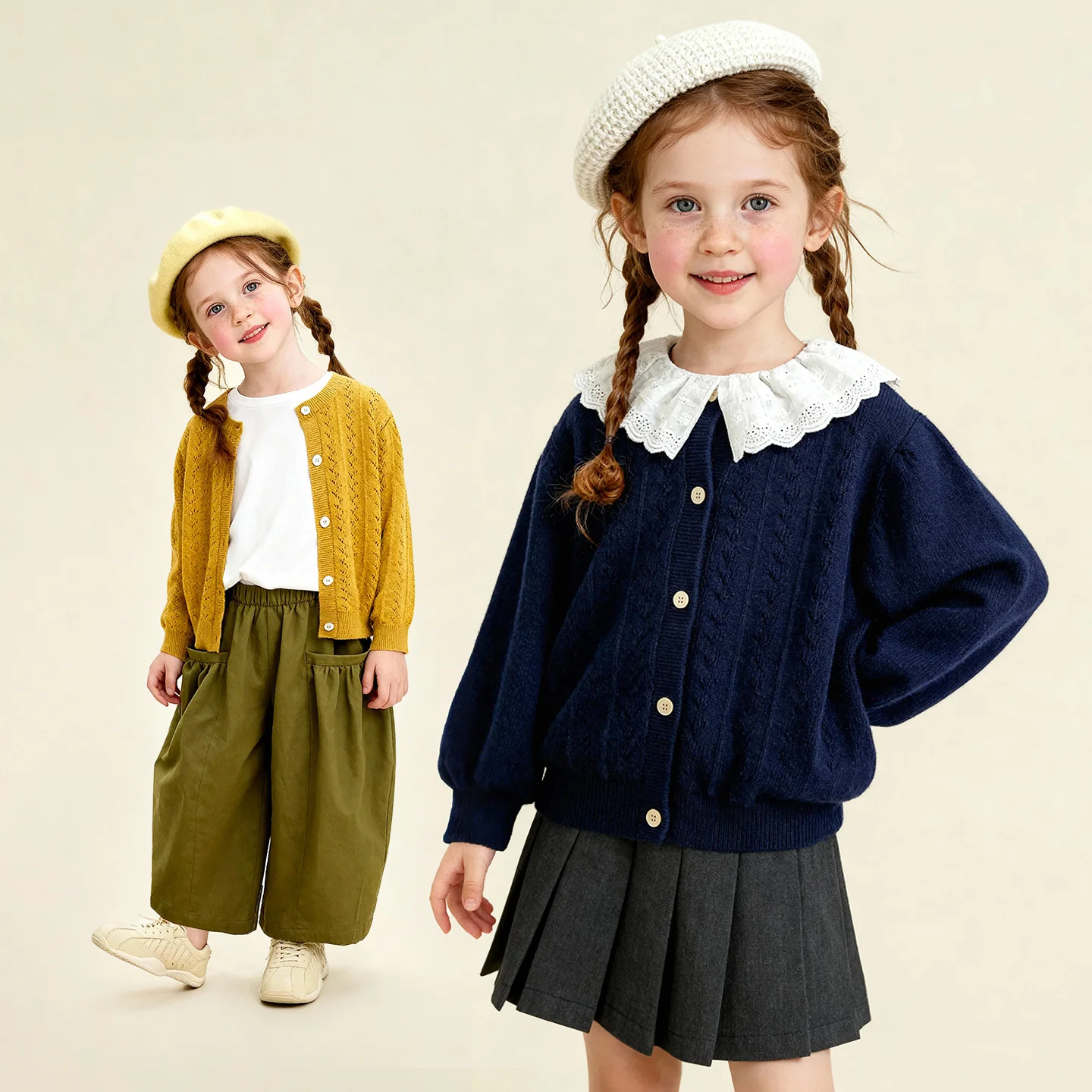 Amila 2026 Spring Children's Sweater Cardigan Round Neck Hollow Pattern Casual Loose Daily Fashion Gentle Top