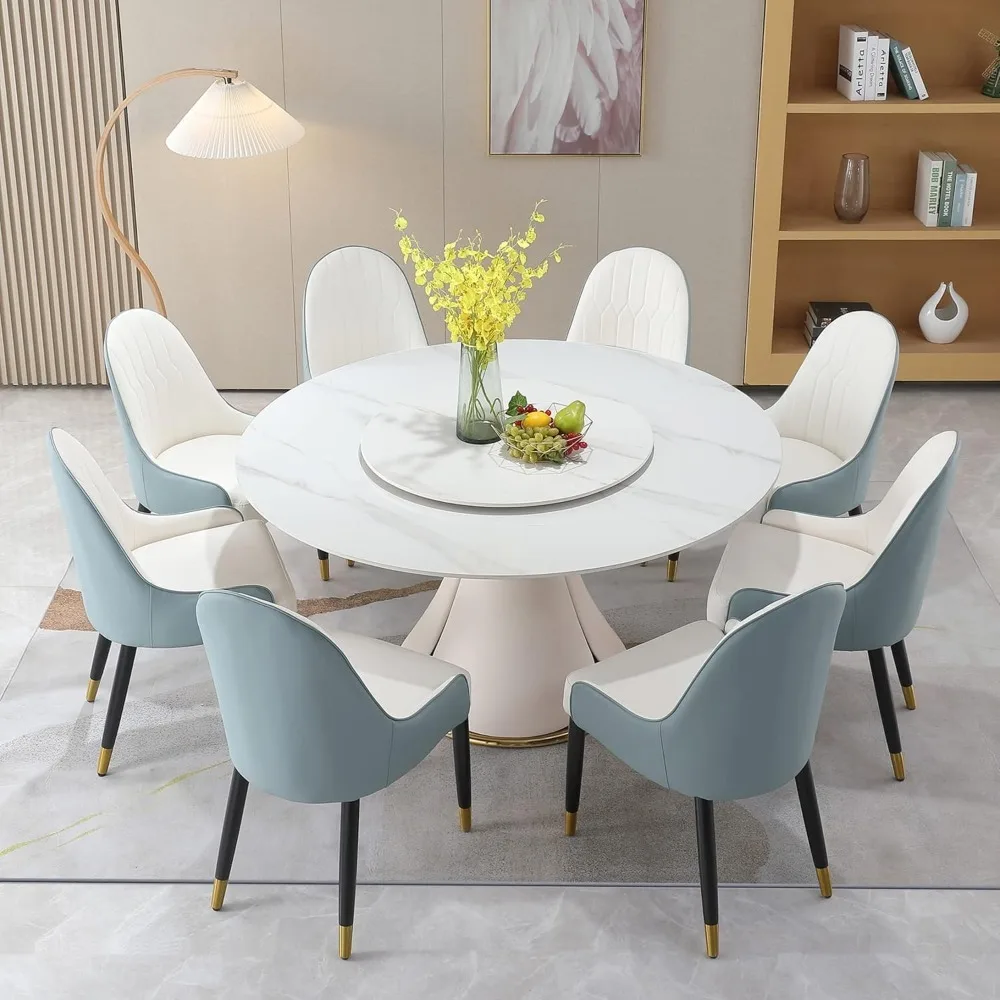 

9 Piece Dining Table Set, Modern Dinings Table Set of 8, 59" Faux Marble Dining Table with 8 Dining Chairs,Dining Tables