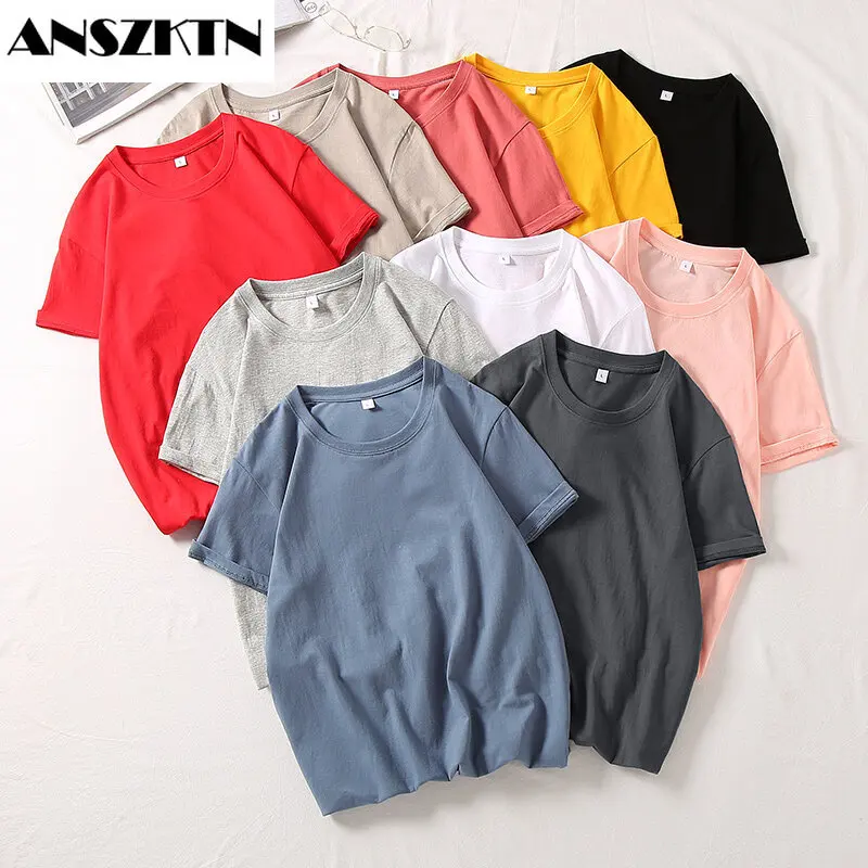 ANSZKTN Men Summer short sleeve Tee shirt men's cotton loose multi-color casual fashion half sleeve bottom T shirt