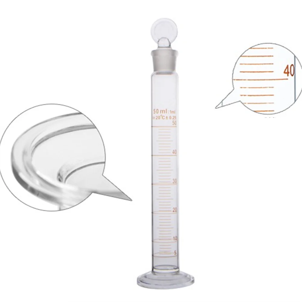 

Высококачественный лабораторный мерный цилиндр емкостью 50 мл с пробкой и шкалой, мерный стакан из боросиликатного стекла 3,3, лабораторные принадлежности