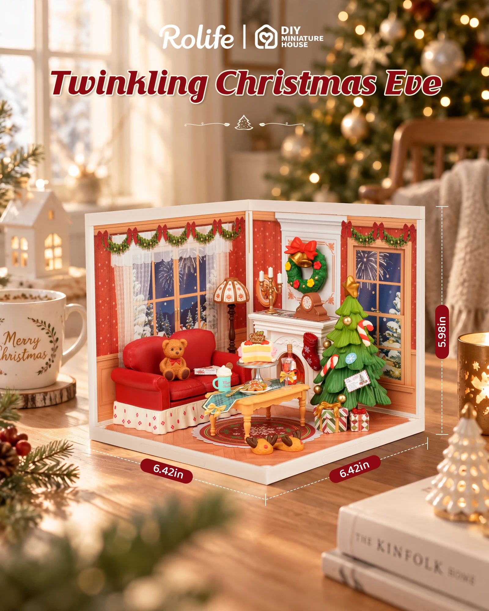 Rolife Mini Dollhouse 3D Puzzle Toys - Twinkling Christmas Eve DIY Miniature House Model Building Craft Kit with LED Light for Home Decor Ideal Christmas Gift for Adults