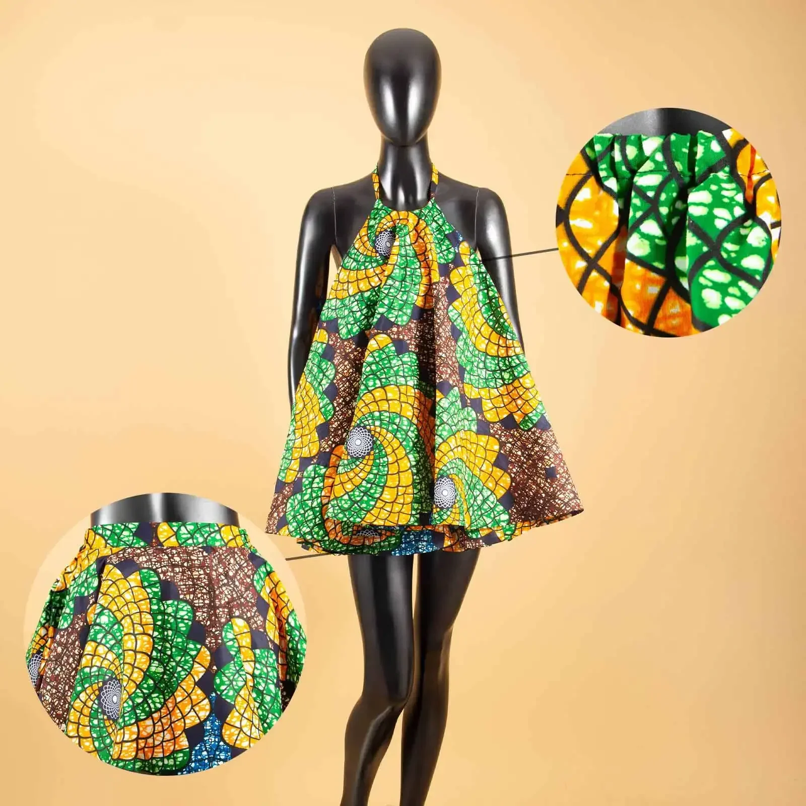 2024 Summer Fashion African Suit for Women AFRIPRIDE Trumpet Halter Top+mini Skirt Women Suit 100% Pure Batik Cotton A1826002