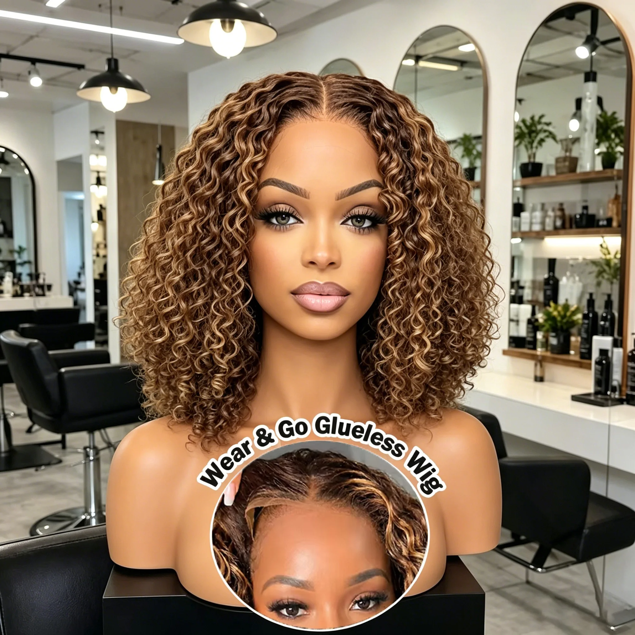12 16 inch Curly Short Bob Wig Highlight 4/27 Honey Blonde Human Hair 5x5 Glueless Closure Wig Deep Wave For Women Virgin Human Hair