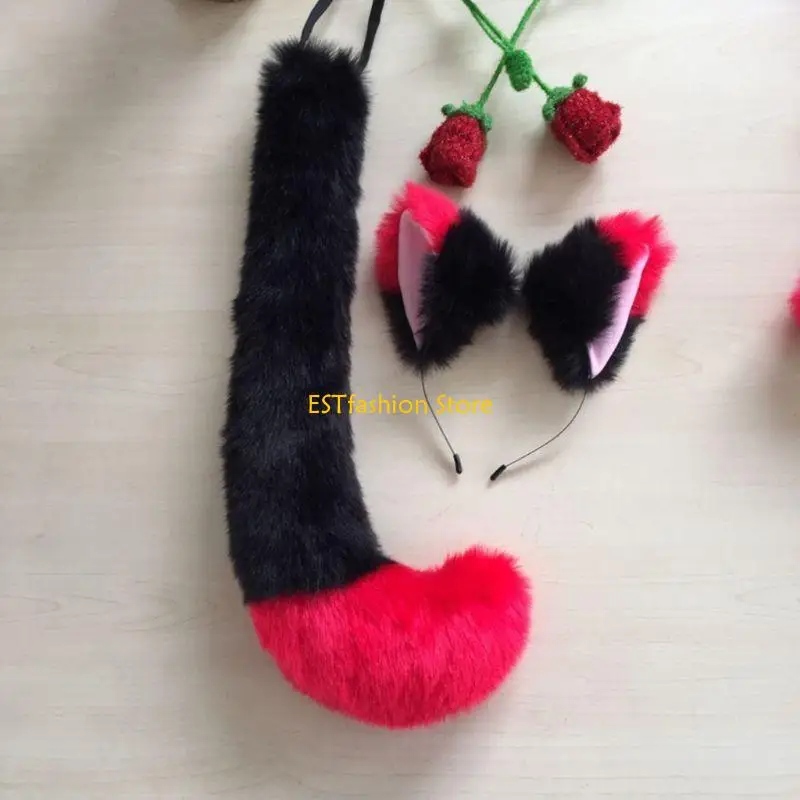 

Y5GC аниме для кошки волка реквизит для косплея аксессуар контрастного цвета плюшевые уши бандана обруч для волос животное хвост