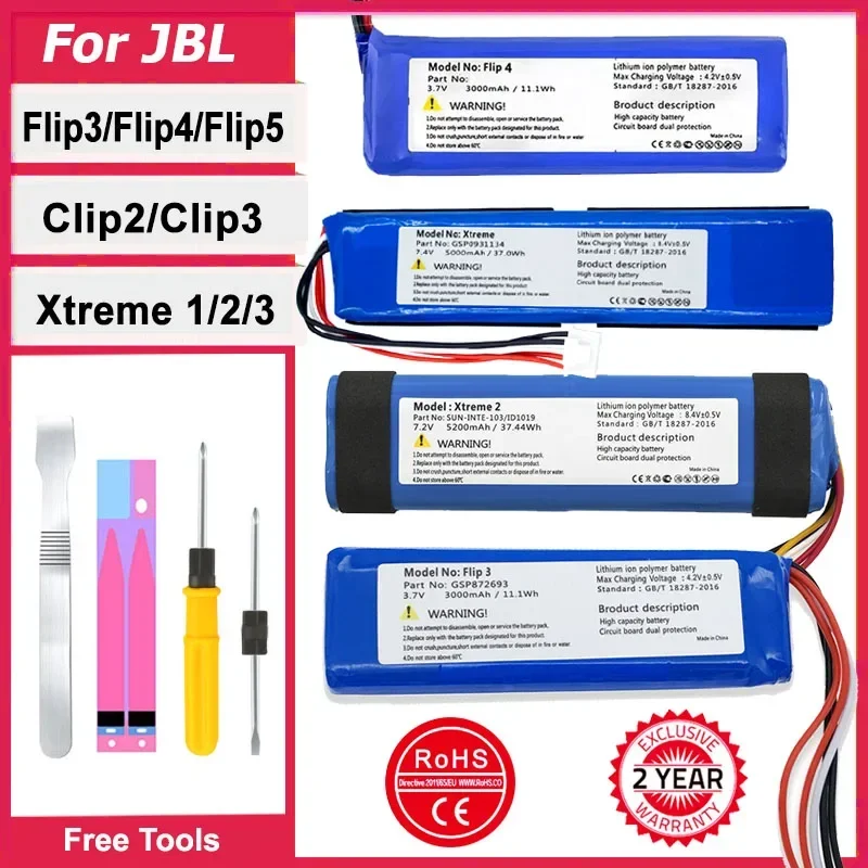 Replacement Battery for JBL Charge Flip Clip Xtreme 2 3 4 5 Flip3 Flip4 Flip5 Clip2 Clip3 Xtreme2 GSP0931134 Speaker Bateria